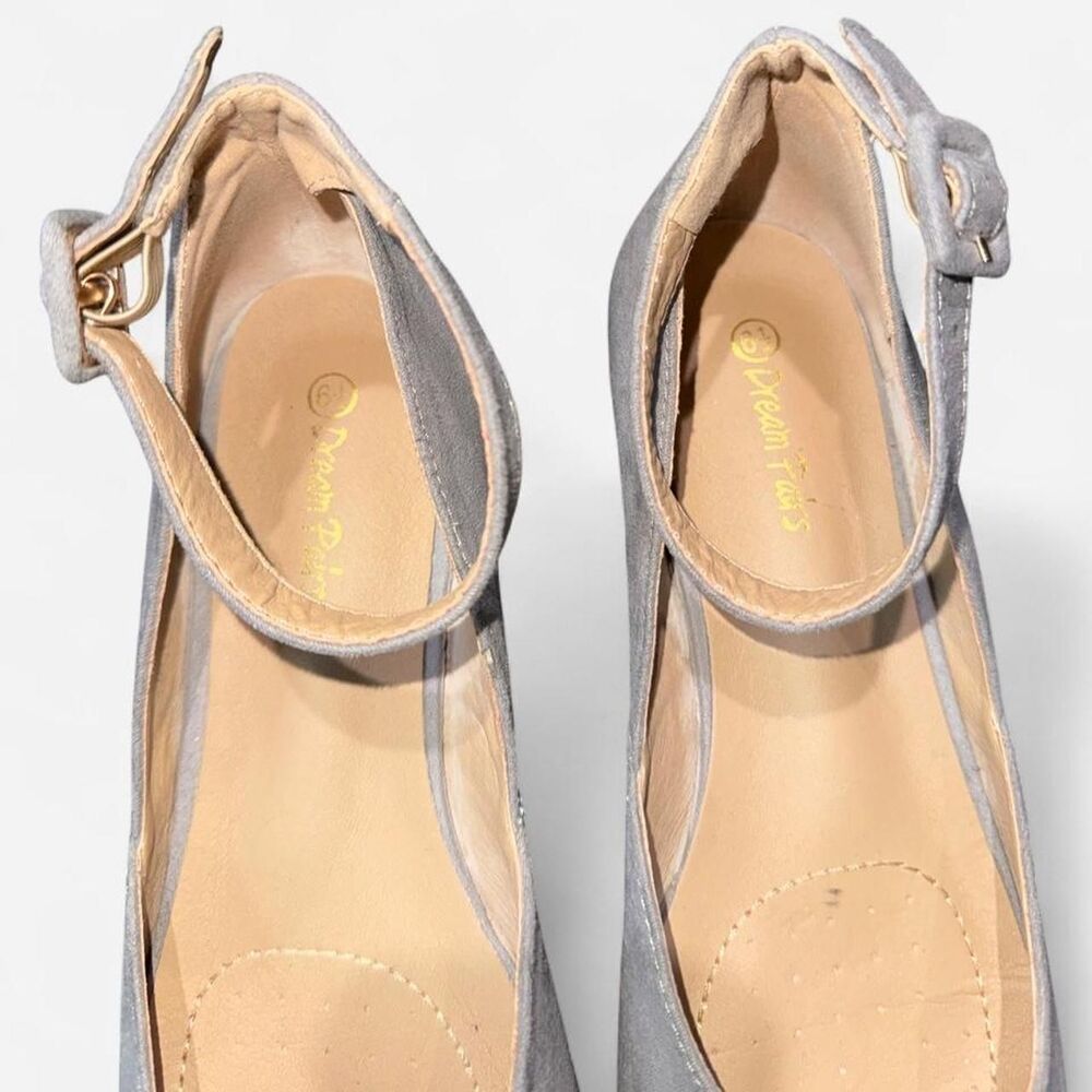 Grey Suede Ballet Flats with Ankle Buckle Strap, Size Women's 6.5 - Picture 4 of 6